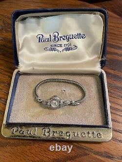 Paul Breguette Ladies Vintage 14k White Gold & Diamonds Watch In Original Case