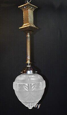Pendant light antique Edwardian silver plate rare vintage lighting Opaline shade
