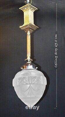 Pendant light antique Edwardian silver plate rare vintage lighting Opaline shade