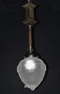 Pendant light antique Edwardian silver plate rare vintage lighting Opaline shade