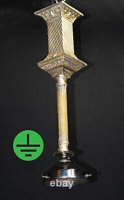 Pendant light antique Edwardian silver plate rare vintage lighting Opaline shade