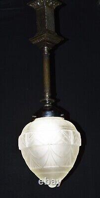 Pendant light antique Edwardian silver plate rare vintage lighting Opaline shade