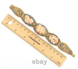 Pink Coral & Enamel Bracelet Handwrought Gold Plated Silver Cloisonné Features