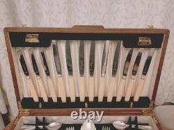 Pristine Vintage 50 Pc EPNS Faux Bone CUTLERY CANTEEN SET Viners Sheffield
