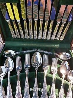 QUALITY KINGS PATTERN Sheffield England Silver Plate Cutlery Set 50 Pce Cased