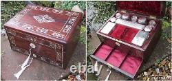 Quality Victorian Rosewood Mother of Pearl Marquetry Box with Silver Plated Bott