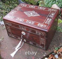 Quality Victorian Rosewood Mother of Pearl Marquetry Box with Silver Plated Bott