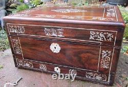 Quality Victorian Rosewood Mother of Pearl Marquetry Box with Silver Plated Bott