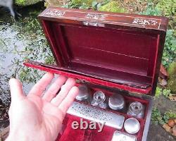 Quality Victorian Rosewood Mother of Pearl Marquetry Box with Silver Plated Bott
