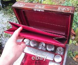 Quality Victorian Rosewood Mother of Pearl Marquetry Box with Silver Plated Bott