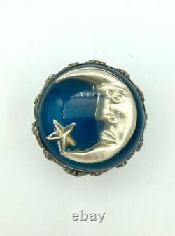 RARE Antique Art Deco Trinket Box Man In The Moon Silver Plate