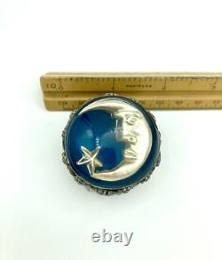 RARE Antique Art Deco Trinket Box Man In The Moon Silver Plate