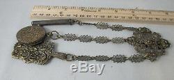 RARE Antique VICTORIAN c1800's5 ARM silver plate CHATELAINEarticulated fish