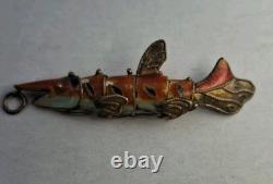 RARE Antique Victorian Double Sided Enameled Fish Pendant-intricate Moving
