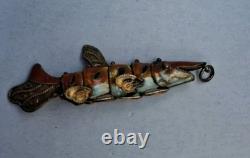 RARE Antique Victorian Double Sided Enameled Fish Pendant-intricate Moving