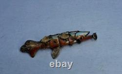 RARE Antique Victorian Double Sided Enameled Fish Pendant-intricate Moving