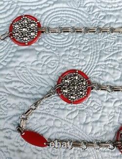 RARE EXQUISITE ANTIQUE 1920s CHERRY BAKELITE + CHAIN FLAPPER GIRL BELT WOW