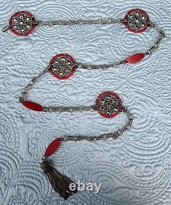 RARE EXQUISITE ANTIQUE 1920s CHERRY BAKELITE + CHAIN FLAPPER GIRL BELT WOW