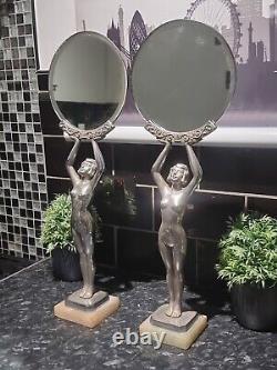 RARE Original 1920 Art Deco Limousin Chrome Plated Lady Mirrors, Made in France