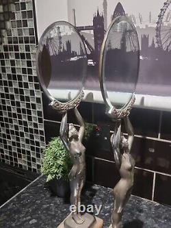 RARE Original 1920 Art Deco Limousin Chrome Plated Lady Mirrors, Made in France