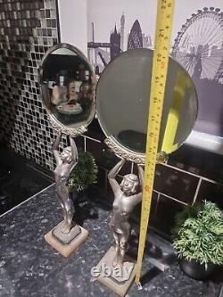 RARE Original 1920 Art Deco Limousin Chrome Plated Lady Mirrors, Made in France