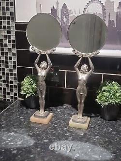 RARE Original 1920 Art Deco Limousin Chrome Plated Lady Mirrors, Made in France