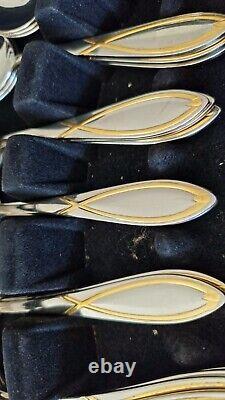 RARE Viners CAVENDISH 44 Piece Cutlery Set Stainless Steel Gold Plate Design