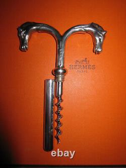 RARE Vtg Hermes Paris double horse head silver plated corkscrew / wine opener