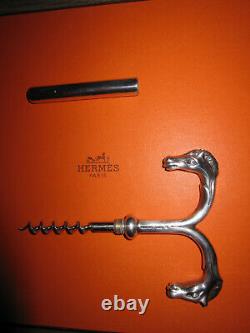 RARE Vtg Hermes Paris double horse head silver plated corkscrew / wine opener