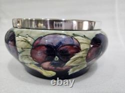RARE William Moorcroft signed Celadon Pansy bowl silver plate rim Circa 1910