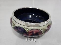 RARE William Moorcroft signed Celadon Pansy bowl silver plate rim Circa 1910