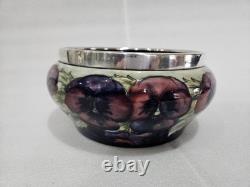 RARE William Moorcroft signed Celadon Pansy bowl silver plate rim Circa 1910