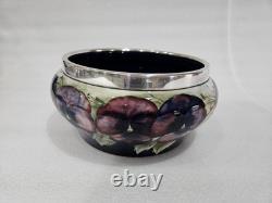RARE William Moorcroft signed Celadon Pansy bowl silver plate rim Circa 1910