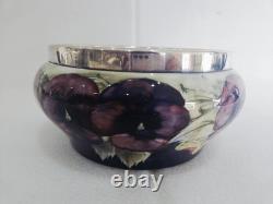 RARE William Moorcroft signed Celadon Pansy bowl silver plate rim Circa 1910