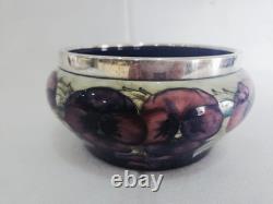 RARE William Moorcroft signed Celadon Pansy bowl silver plate rim Circa 1910