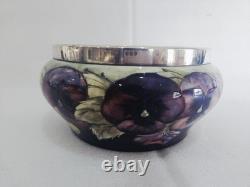 RARE William Moorcroft signed Celadon Pansy bowl silver plate rim Circa 1910
