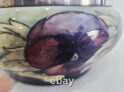 RARE William Moorcroft signed Celadon Pansy bowl silver plate rim Circa 1910