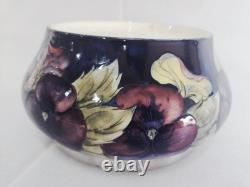 RARE William Moorcroft signed Celadon Pansy bowl silver plate rim Circa 1910