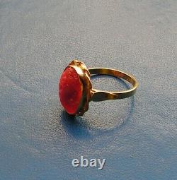 RING Red CORAL BAROQUE GENUINE Silver gold vintage 7,5 ITALY ORIGINAL FACE