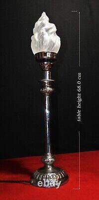 Rare 1920 George V silver plated Corinthian banquet lamp art deco opaline shade
