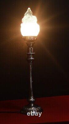 Rare 1920 George V silver plated Corinthian banquet lamp art deco opaline shade