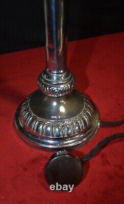 Rare 1920 George V silver plated Corinthian banquet lamp art deco opaline shade