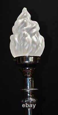 Rare 1920 George V silver plated Corinthian banquet lamp art deco opaline shade