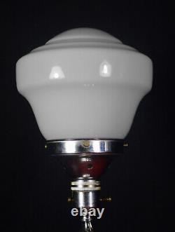 Rare 1920s hallmarked art deco silver plated table lamp Opaline milk glass shade