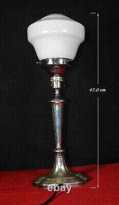 Rare 1920s hallmarked art deco silver plated table lamp Opaline milk glass shade