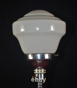 Rare 1920s hallmarked art deco silver plated table lamp Opaline milk glass shade
