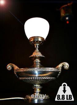 Rare 1940s heavy cast silver plated white metal two-handled Aladdin table lamp