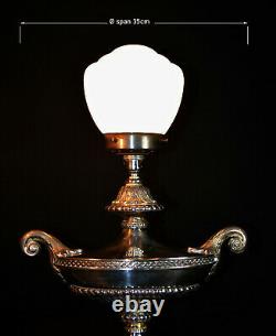 Rare 1940s heavy cast silver plated white metal two-handled Aladdin table lamp