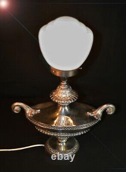 Rare 1940s heavy cast silver plated white metal two-handled Aladdin table lamp