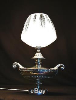 Rare 1940s ornate heavy silver-plated two handled Aladdins table lamp